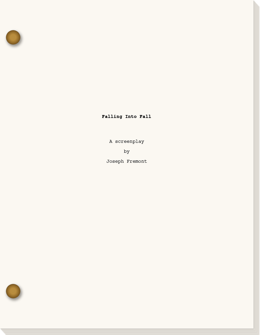 The bound screenplay: cardstock cover, brass brads through the top and bottom holes